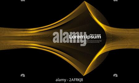 Black abstract background. Realistic gold wave lines with shadows.Vector Illustration For Wallpaper, Banner, Background, Card, landing page , etc Stock Vector