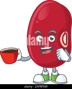 Picture of adzuki beans character with a cup of coffee Stock Vector