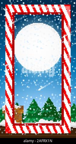 Frame template with fullmoon in winter illustration Stock Vector