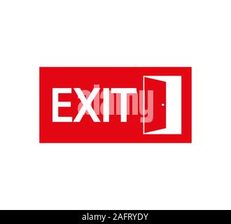 Red exit sign. Vector illustration, flat design. Stock Vector