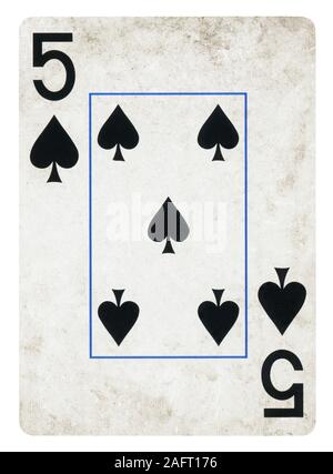 Five of Spades Vintage playing card - isolated on white (clipping path included) Stock Photo