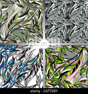 Leaves vector seamless backgrounds. Hand drawn leaf foliage patterns. Stock Vector
