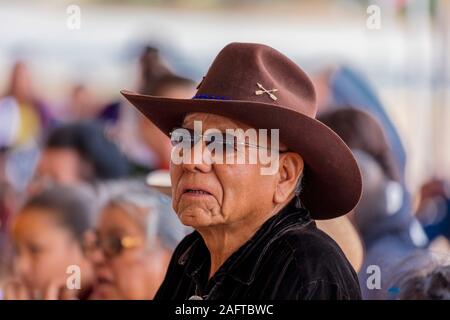 AUGUST 10, 2019 - GALLUP NEW MEXICO, USA - Portrait of Native American man at 98th Gallup Inter-tribal Indian Ceremonial, New Mexico Stock Photo