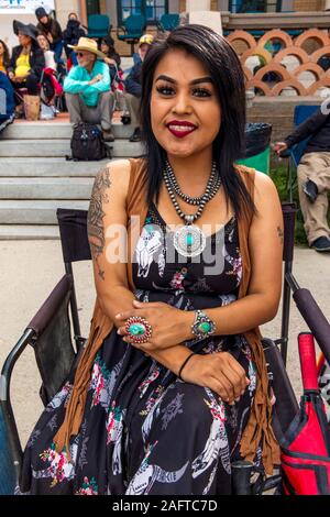 AUGUST 10 & 11, 2019 - GALLUP NEW MEXICO, USA - Portrait of Native American woman at the 98th Gallup Inter-tribal Indian Ceremonial, New Mexico Stock Photo