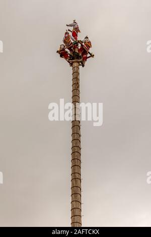 AUGUST 10 & 11, 2019 - GALLUP NEW MEXICO, USA - Volardores 'the flying men' at  98th Gallup Inter-tribal Indian Ceremonial, Gallup, New Mexico Stock Photo