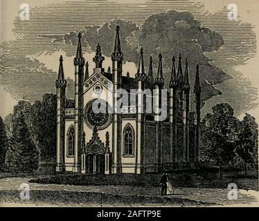 . Dearborn's guide through Mount Auburn : with seventy-six engravings for the benefit of strangers desirous of seeing the clusters of monuments with the least trouble ; with the established rules for the preservation of the cemetery, purchase of lots, and other concerns ... north, where are monuments toGridley, Hayward, Benjamin, and others; continue to the right handthrough part of Cypress Avenue to Central Avenue, passing the statueof Bowditch, and view the monument to the officers lost in the explor-ing expedition and others, after which, a return to the gate on thenorth, may be made direc Stock Photo