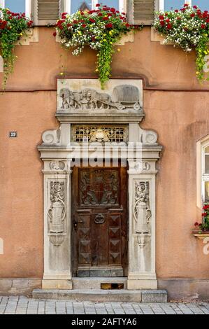 Portal to the restaurant Stadtbraeustueberl, market place, old town, Roth, Middle Franconia, Franconia, Bavaria, Germany Stock Photo