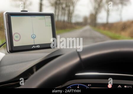 GPS Navigation  - Mio Technology-view from a moving car Stock Photo