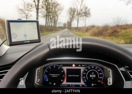 GPS Navigation  - Mio Technology-view from a moving car Stock Photo