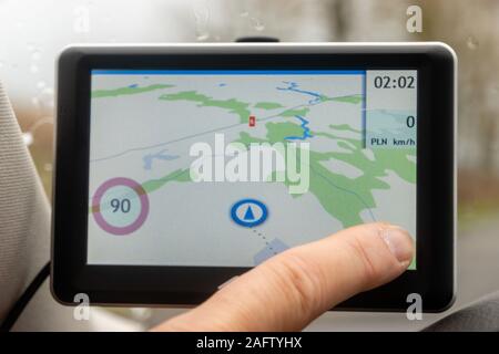 GPS Navigation  - Mio Technology-view from a moving car Stock Photo