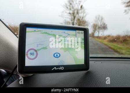 GPS Navigation  - Mio Technology-view from a moving car Stock Photo
