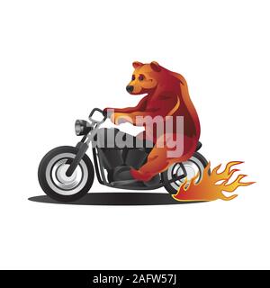 Animal character bear rides a motorcycle on a white isolated background. Vector image Stock Vector