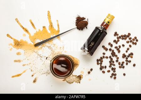 concept, flavor wheel, italian coffee, coffee cappuccino, coffee beans, coffee break, word cloud, hot coffee Stock Photo