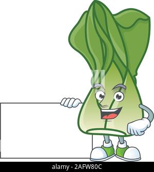 cute bok choy cartoon character with a board Stock Vector