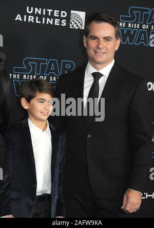 Hollywood, California, USA 16th December 2019 Race car driver Jeff Gordon and son Leo Benjamin Gordon attend Lucasfilm's World Premiere of 'Star Wars: The Rise of Skywalker' on December 16, 2019 in Hollywood, California, USA. Photo by Barry King/Alamy Live News Stock Photo