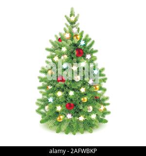 decorated christmas tree on white background Stock Vector