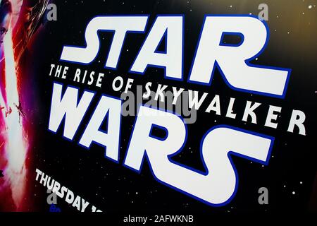 Part of the poster display outside the Empire cinema in Leicester Sq, London, advertising the Christmas release of Star Wars - The Rise Of Skywalker. Stock Photo