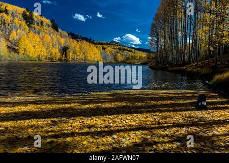 October 9, 2019, Telluride, Colorado, USA - Cushman Lake, Telluride Colorado off State Highway 145 near Mountain Village Stock Photo