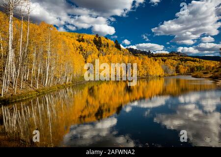 October 9, 2019, Telluride, Colorado, USA - Cushman Lake, Telluride Colorado off State Highway 145 near Mountain Village Stock Photo