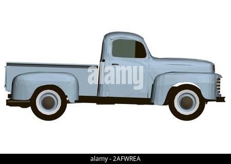 Vintage blue pickup. Polygonal pickup. Side view. 3D Vector illustration Stock Vector