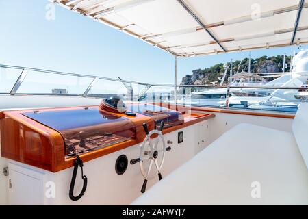 Closeup shot of a front part of a yacht under the clear sky Stock Photo