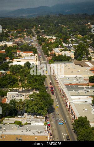 JULY 4, 2019, OJAI, CA., USA - July 4, 2019 Ojai California - Independence Day parade from an aerial drone point of view Stock Photo