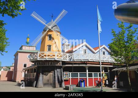 The yellow windmill and facade of the children's theatre, Kvarnteatern ...