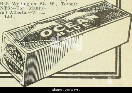 . Canadian grocer January-March 1918. r When customers ask for Blue, orWashing Blue, or LaundryBhw give OCEANBLUE and )iOu will be on the safe side.They cannot buy, and you cannotsell, a better. Order from your Wholesaler. HARGRBAVES (CANADA) UMITBD.The Gray Bkig., 24-26 Wellington St. VV., TorontoWESTERN AGENTS:—For Manito-ba, Saskatchewan and Alberta.—W .L.Mackenzie & Co., Ltd., Winnipeg. Re-gina. Saskatoon.Calgary andEdmonton. ForBritish Colum-bia and Yukon,— Creeden &Avory, Rooms 5and 6, .lon^sBlock. 407 Hast-ings Street W.,v.——-o- Tt r. 54 CANADIAN GROCER January 4, 1918. Theres Always a Stock Photo