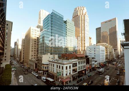 Overlooking tower buildings at the corner of Pine and Kearny Street. Downtown San Francisco, CA, USA Stock Photo