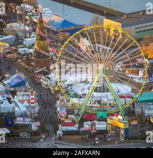 Aerial view of the Cranger Christmas magic, Herne Christmas market, mobile Christmas tree, Ferris wheel, Crange, Herne, Ruhr area, North Rhine-Westpha Stock Photo