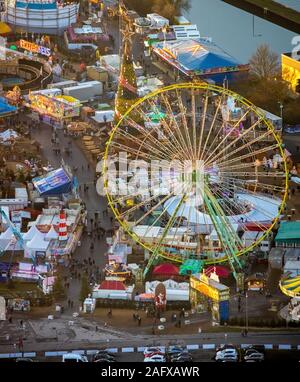 Aerial view of the Cranger Christmas magic, Herne Christmas market, mobile Christmas tree, Ferris wheel, Crange, Herne, Ruhr area, North Rhine-Westpha Stock Photo