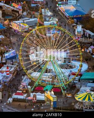 Aerial view of the Cranger Christmas magic, Herne Christmas market, mobile Christmas tree, Ferris wheel, Crange, Herne, Ruhr area, North Rhine-Westpha Stock Photo