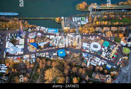 Aerial view of the Cranger Christmas magic, Herne Christmas market, mobile Christmas tree, Ferris wheel, Crange, Herne, Ruhr area, North Rhine-Westpha Stock Photo