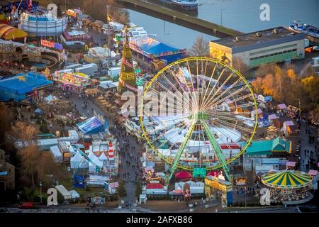 Aerial view of the Cranger Christmas magic, Herne Christmas market, mobile Christmas tree, Ferris wheel, Crange, Herne, Ruhr area, North Rhine-Westpha Stock Photo