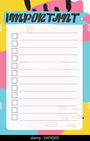 Memphis style. Template for agenda, planners, check lists Stock Vector