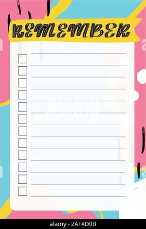 Memphis style. Template for agenda, planners, check lists Stock Vector
