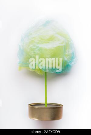 Flower of colored plastic components, polyethylene bags, can Stock Photo
