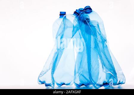 Blue water bottles set isolated on white background Stock Photo