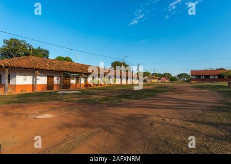 Peaceful street scene at the Jesuit Mission Santa Ana, Jesuit Circuit, Eastern Lowlands, Bolivia, Latin America Stock Photo