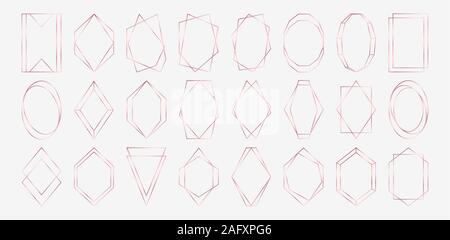 Rose gold polygonal frames collection isolated on light grey background. Stock Vector