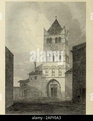 . Letters of an architect, from France, Italy, and Greece. with a gable in the middle, and a tower ateach extremity, but without any thing below to carry the division ofthese parts down to the ground. The towers, however, have never beenfinished, and at present do not rise so high as the gable. On the sides ofthe nave, the windows of the clerestory are divided into three parts, withthree roses above them pyramidally disposed, but not united externally ina common arch. , Besides the cathedral, there is a church dedicated to St. Paul, ofSaxon architecture, said to have been built by Saint Sacerd Stock Photo