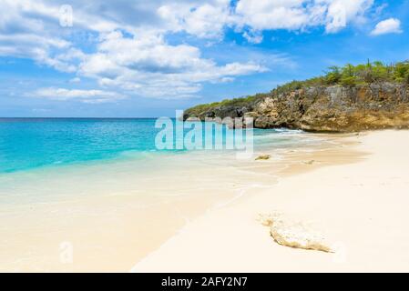 Little Knip beach - paradise white sand Beach with blue sky and crystal clear blue water in Curacao, Netherlands Antilles, a Caribbean tropical Island Stock Photo