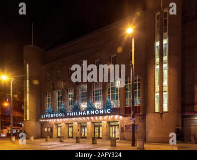 Liverpool Philharmonic Hall on Hope Street at night. Stock Photo