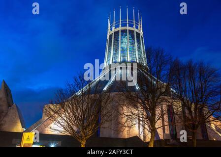 Liverpool Metropolitan cathedral at night. Stock Photo