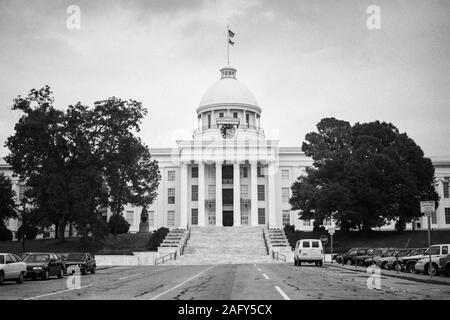 Little Rock, Arkansas, USA - 1996:  Archival black and white view of the State Capitol building facade. Stock Photo