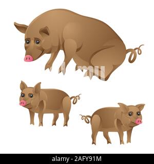 Pig and piglets Pets on white isolated background. Vector image. Stock Vector