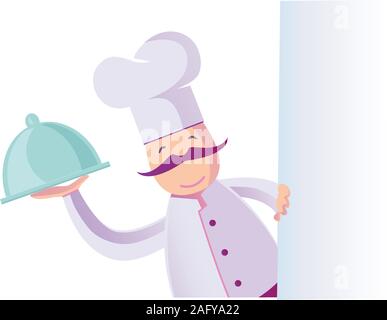 Illustration of a Funny Italian Chef with blank board Stock Vector