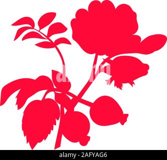 Red rosehip berry flat icon with inscription colorful vector illustration of eco food isolated on white. Stock Vector