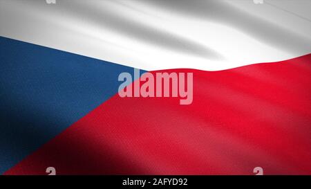 Flag of the Czech Republic. Realistic waving flag 3D render illustration with highly detailed fabric texture. Stock Photo