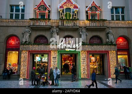 Christmas Lights On The Front Of Hamleys Toy Shop Prague Czech Republic Europe Stock Photo